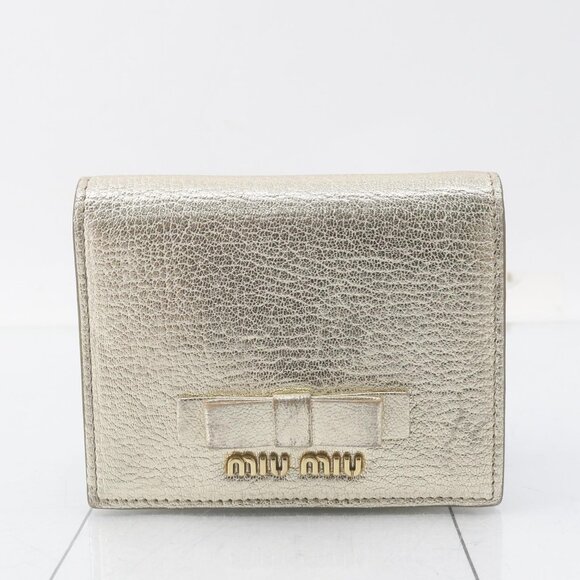 Miu Miu Leather Bifold Wallet-GOLD - Picture 1 of 7
